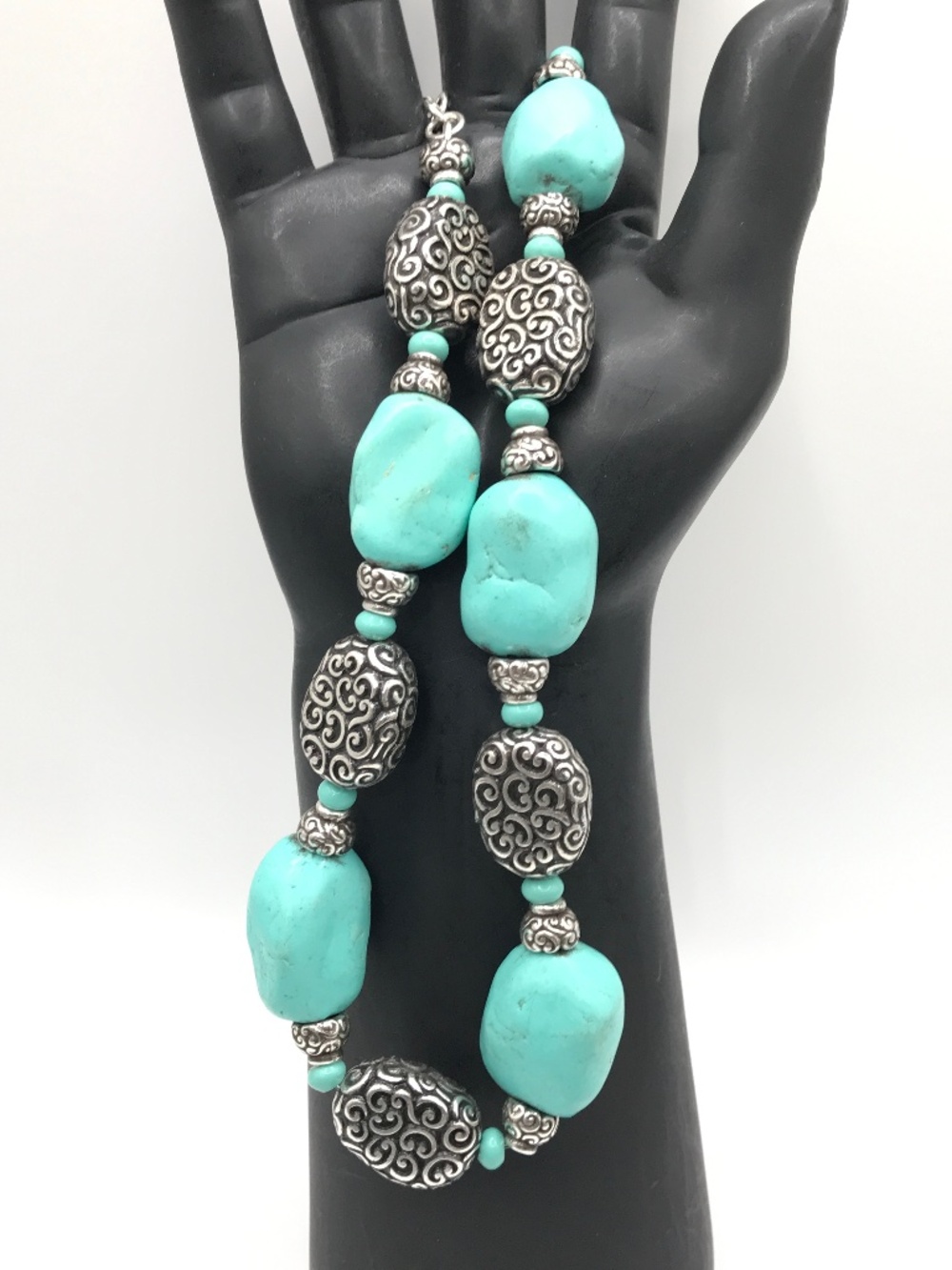 Brighton Chunky Necklace Faux Blue Turquoise Santa Fe Style Silver Plate Western